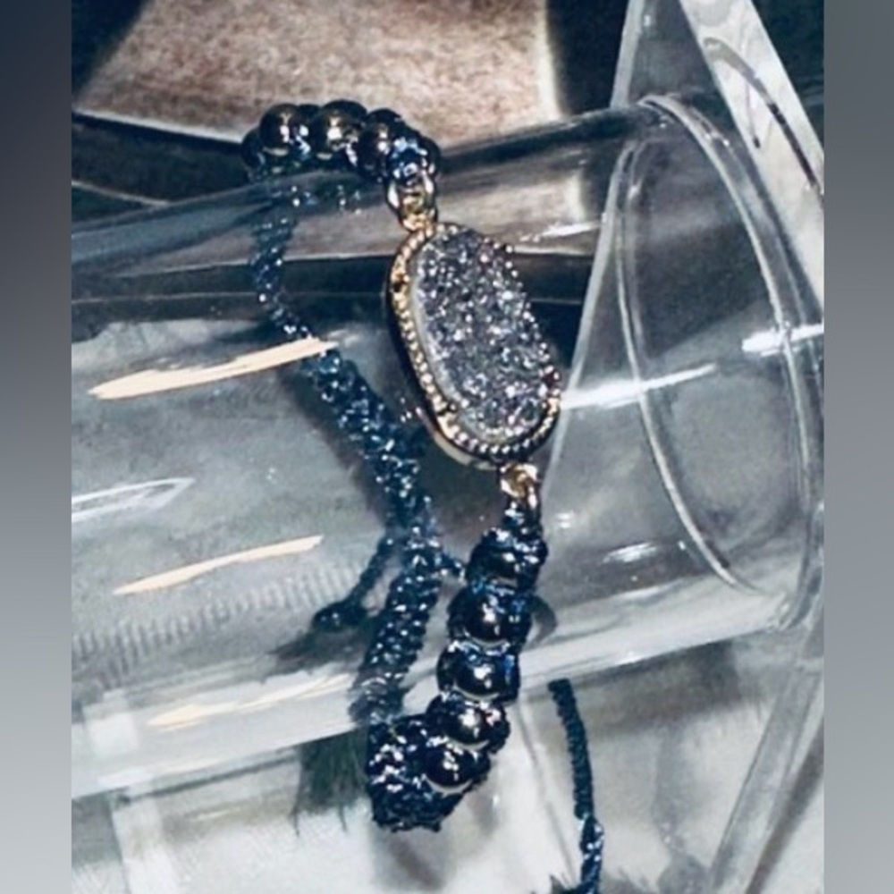 Black Crystal Druzy Stone Adjustable Bracelet New